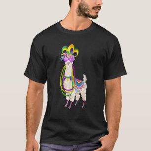 Cute Llama Mardi Gras Beads Mask Carnival Party Me T-Shirt