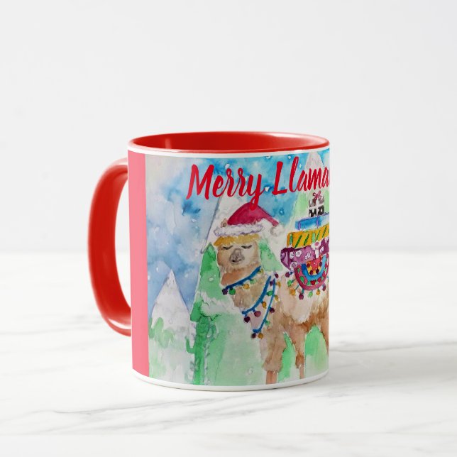 Cute Llama Merry Christmas art Girls Ladies Mug (Front Left)