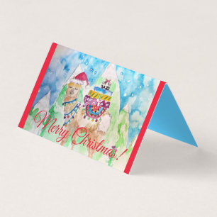Cute Llama Merry Christmas Red Card set