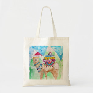 Cute Llama Merry Christmas Watercolour art Tote Bag