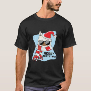Cute Llama Merry Christmas With Sunglasses Santa H T-Shirt