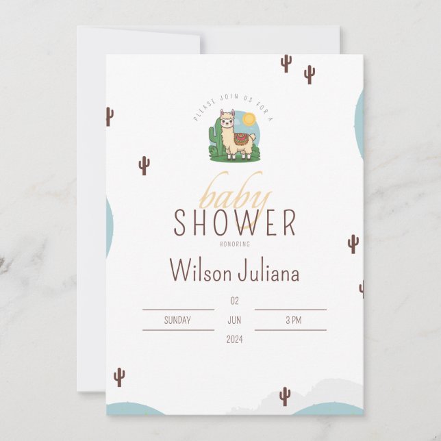 Cute Llama Mexican Fiesta Theme Baby Shower Invitation (Front)