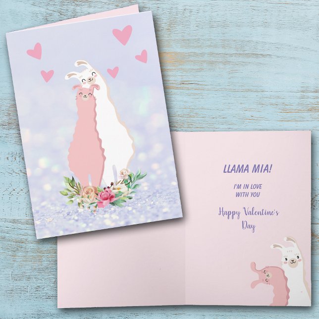 Cute Llama Mia in Love Valentine Holiday Card (Creator Uploaded)
