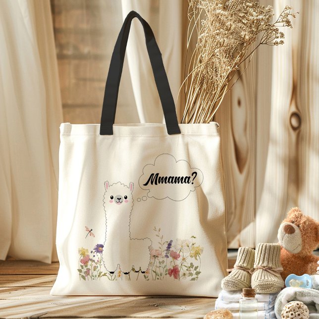 Cute Llama Mmama Floral Funny Mum-To-Be Gift Tote Bag (Cute wildflower baby on the way Mamma Llama theme funny gift for momy-to-be, baby shower, pregnancy)