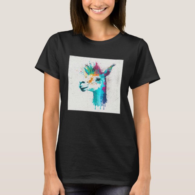 Cute Llama Paint Splatter Colorful Women Kids T-Shirt (Front)