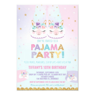 Cute Llama Pajama Birthday Party Sleepover Invitation