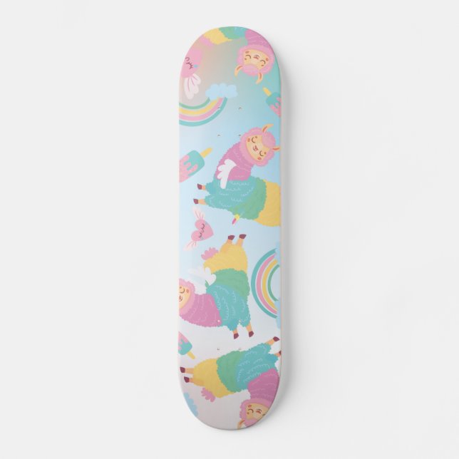 Cute llama pastels rainbow Kids Girls Skateboard (Front)