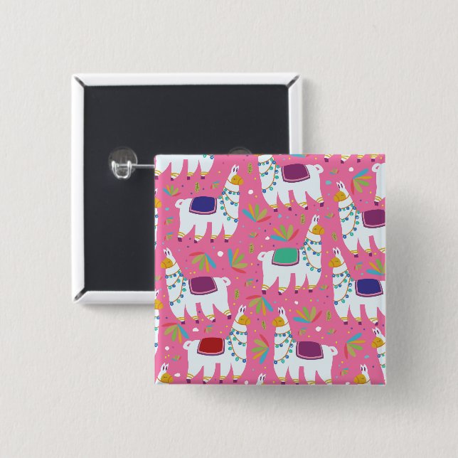 Cute Llama Pattern 15 Cm Square Badge (Front & Back)