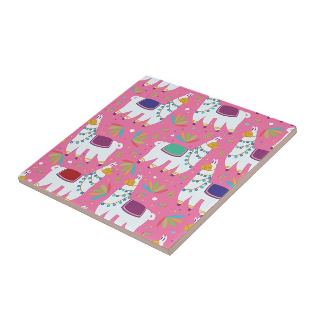 Cute Llama Pattern Ceramic Tile (Side)