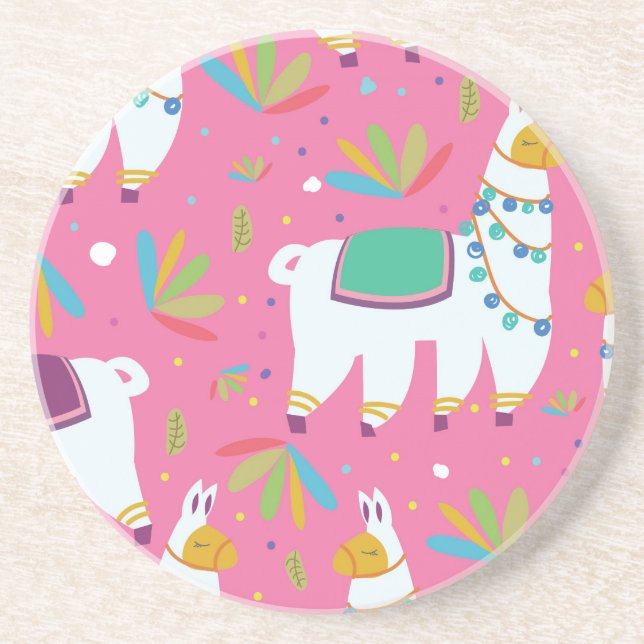 Cute Llama Pattern Coaster (Front)