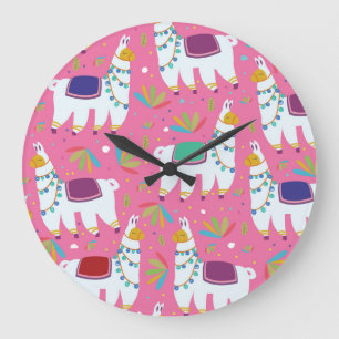 Cute Llama Pattern Large Clock