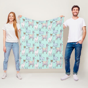 Cute Llama Pattern on Green Fleece Blanket