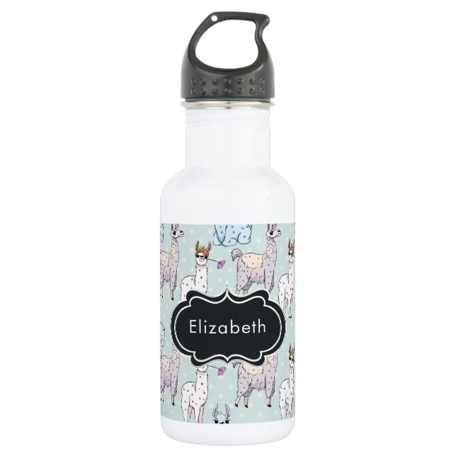 Cute Llama Pattern on Polka Dots 532 Ml Water Bottle (Front)
