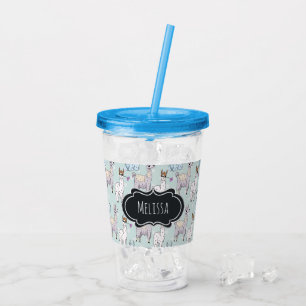 Cute Llama Pattern on Polka Dots Acrylic Tumbler