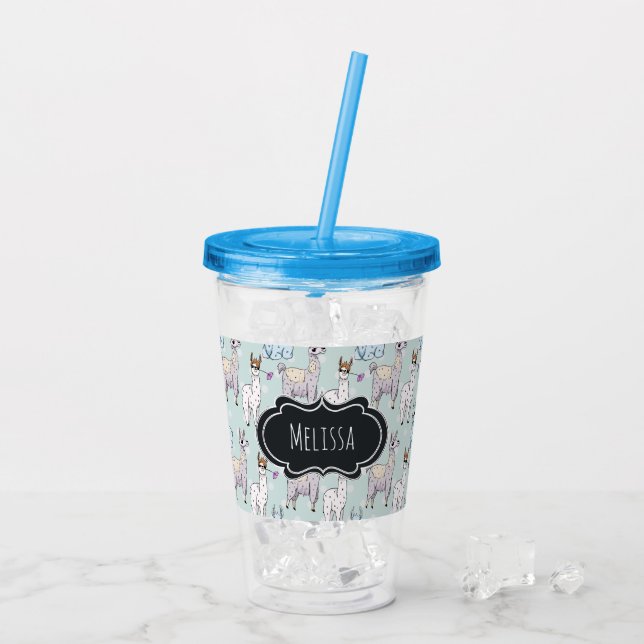 Cute Llama Pattern on Polka Dots Acrylic Tumbler (Back Ice)