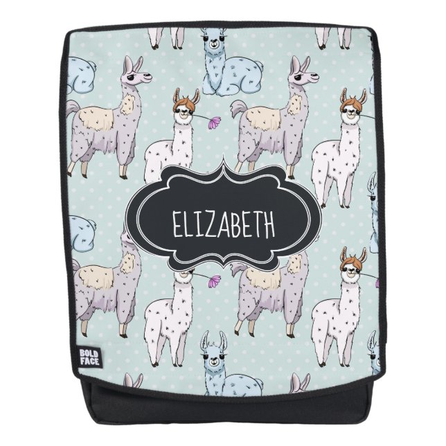 Cute Llama Pattern on Polka Dots Backpack (Front)
