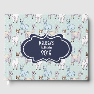 Cute Llama Pattern on Polka Dots Guest Book