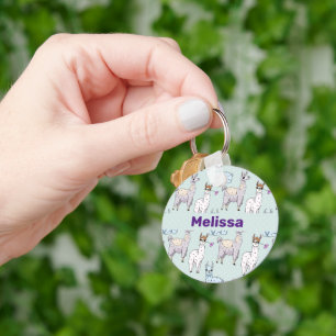 Cute Llama Pattern on Polka Dots Key Ring