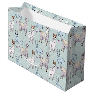 Cute Llama Pattern on Polka Dots Large Gift Bag