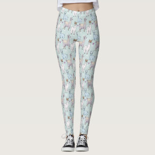 Cute Llama Pattern on Polka Dots Leggings