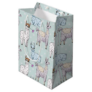 Cute Llama Pattern on Polka Dots Medium Gift Bag