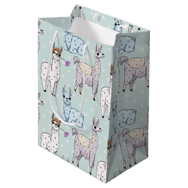 Cute Llama Pattern on Polka Dots Medium Gift Bag (Front Angled)
