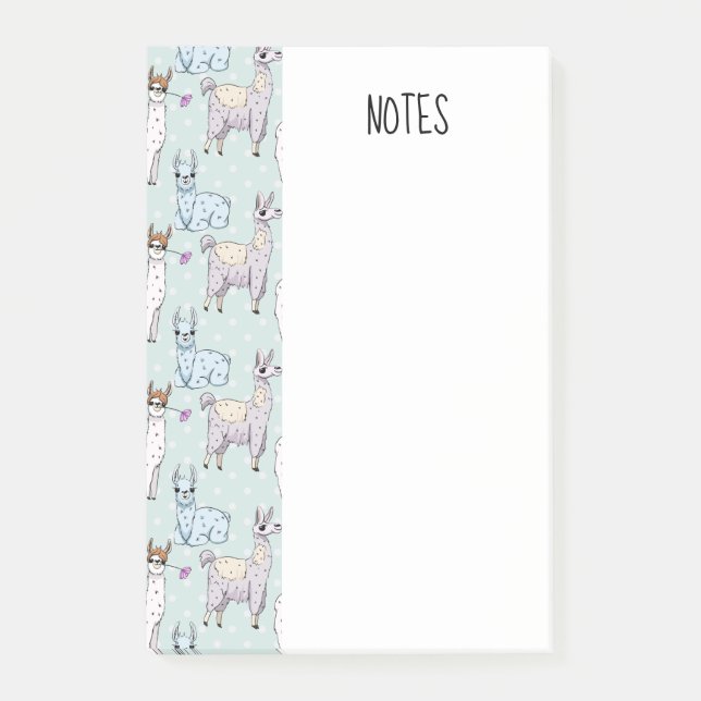 Cute Llama Pattern on Polka Dots Post-it Notes (Front)