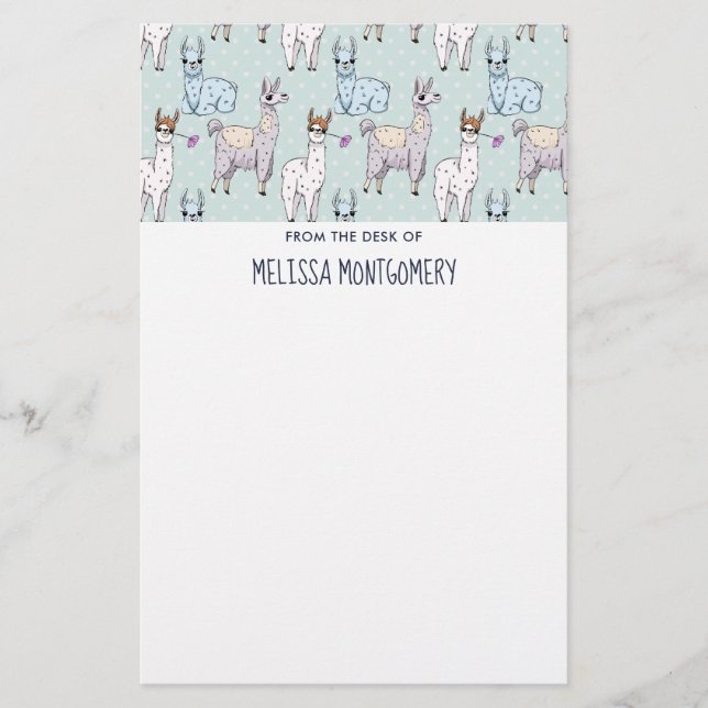 Cute Llama Pattern on Polka Dots Stationery (Front)