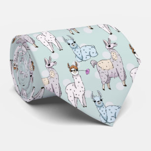 Cute Llama Pattern on Polka Dots Tie