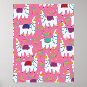 Cute Llama Pattern Poster