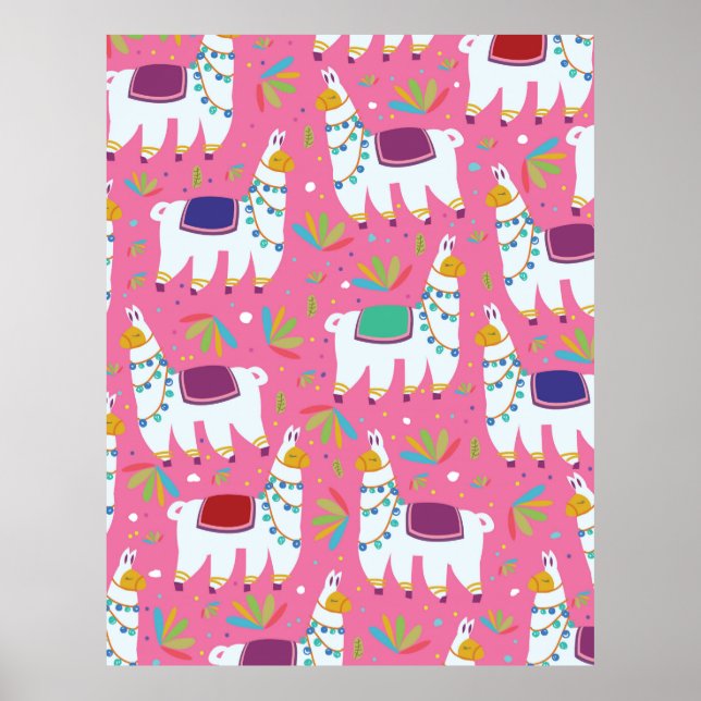 Cute Llama Pattern Poster (Front)
