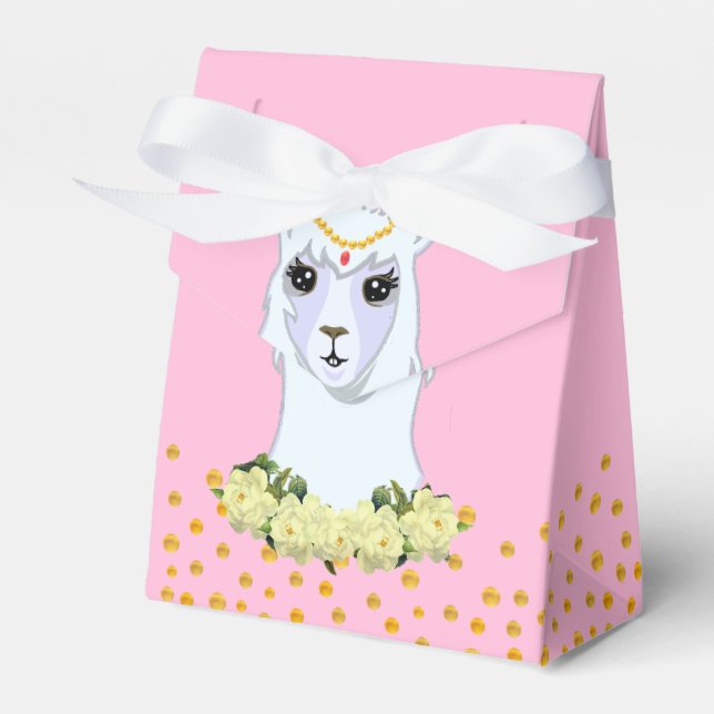 Cute Llama, Peonias & Gold Confetti Thank You Favour Box (Front Side)