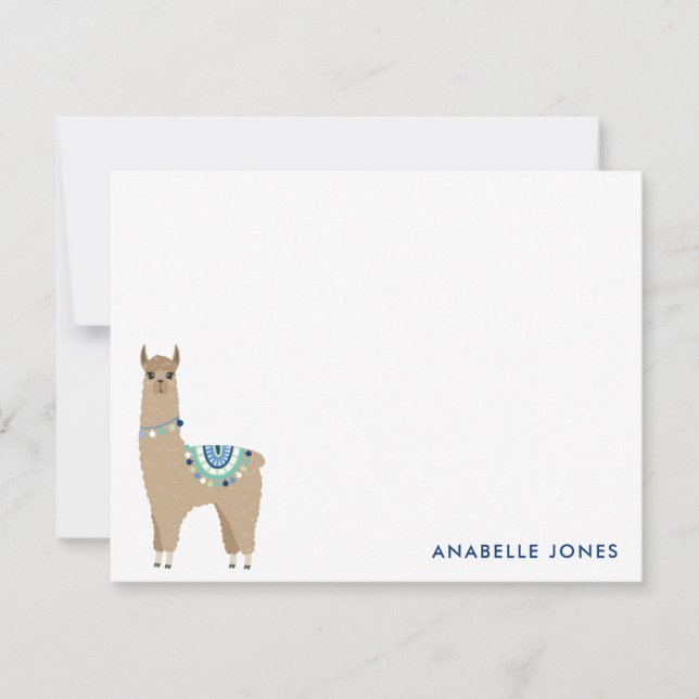 Cute Llama Personalised Flat Thank You Notes (Front)