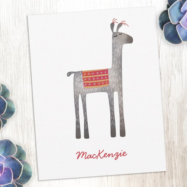 Cute Llama Personalized Card (Fun llama or alpaca personalized custom name notecards)