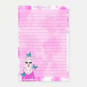 Cute Llama Pink Clouds Lined Pink Post It Notes