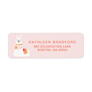 Cute Llama Pink Return Address Label