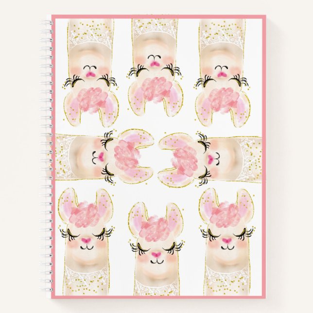 Cute Llama Pink Watercolor  Notebook (Front)