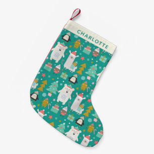Cute Llama Polar Bear Penguin Pattern Personalized Small Christmas Stocking