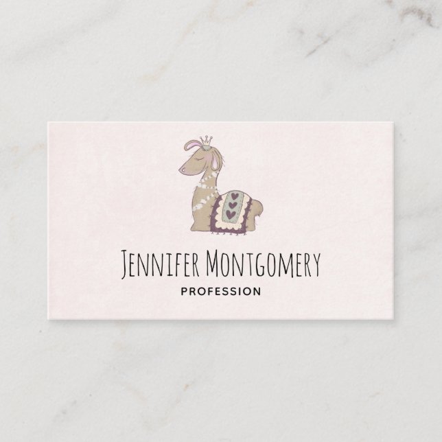Cute Llama Princess Wearing a Crown Business Card (Front)