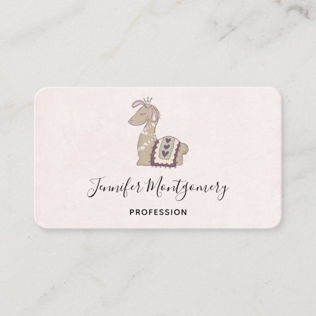 Cute Llama Princess Wearing a Crown Business Card (Front)