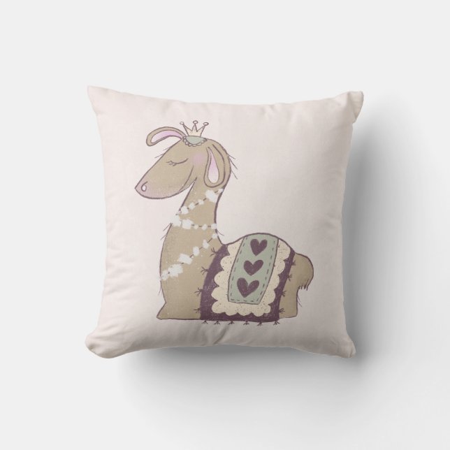 Cute Llama Princess Wearing a Crown Cushion (Front)