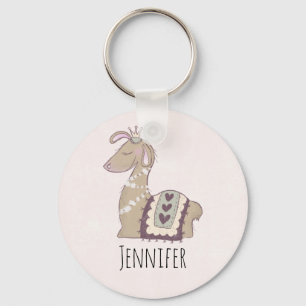 Cute Llama Princess Wearing a Crown Key Ring