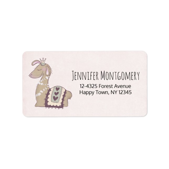 Cute Llama Princess Wearing a Crown Label (Front)