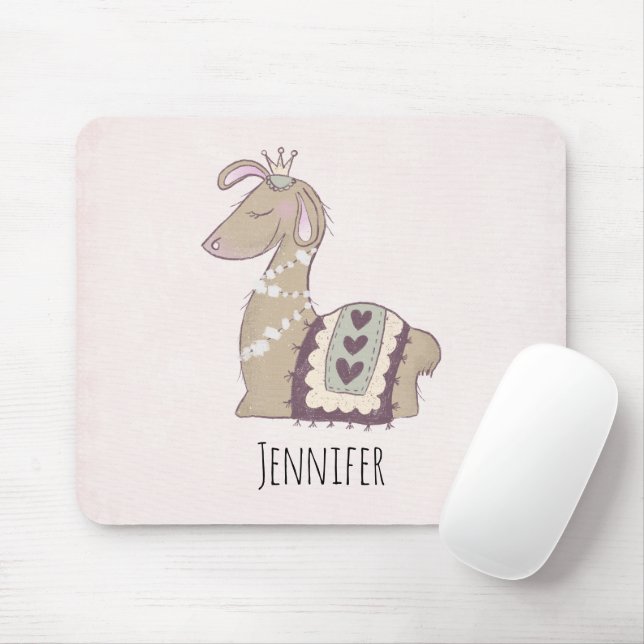 Cute Llama Princess Wearing a Crown Mouse Pad (With Mouse)