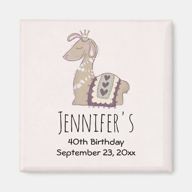 Cute Llama Princess Wearing a Crown Save the Date Magnet (Front)
