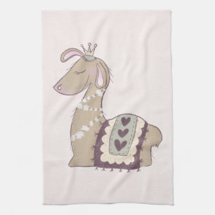 Cute Llama Princess Wearing a Crown Tea Towel