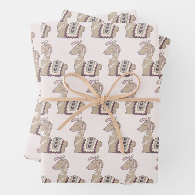 Cute Llama Princess Wearing a Crown Wrapping Paper Sheet (In situ)
