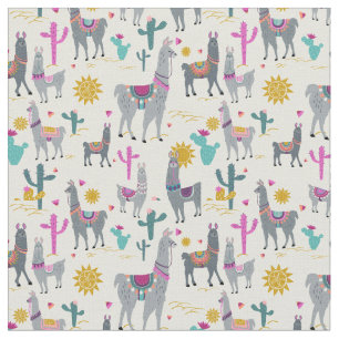 Cute Llama Print Fabric