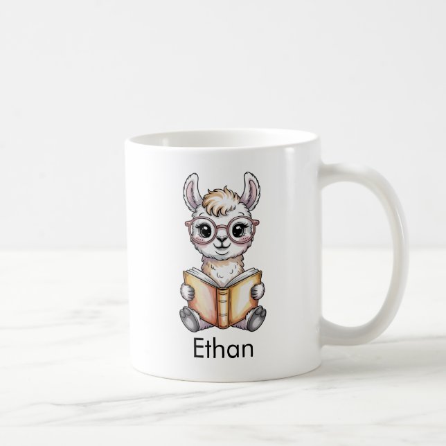 Cute Llama Reading a Book Custom Coffee Mug (Right)
