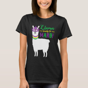 Cute Llama Ready To Mardi Gras Party Mask Beads Me T-Shirt